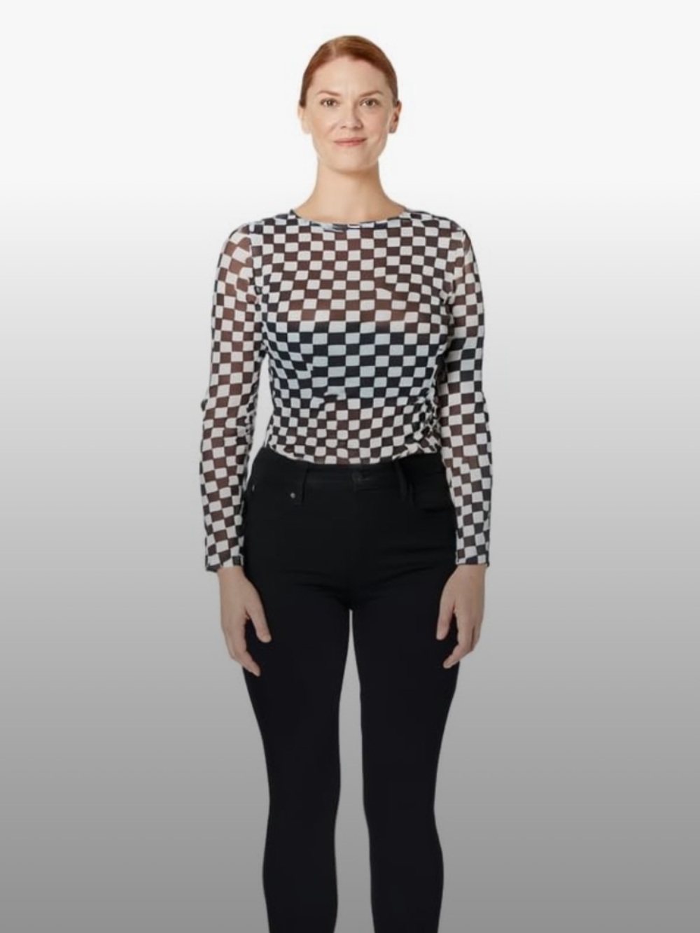 Women’s Long Sleeve Checkered Sheer Top